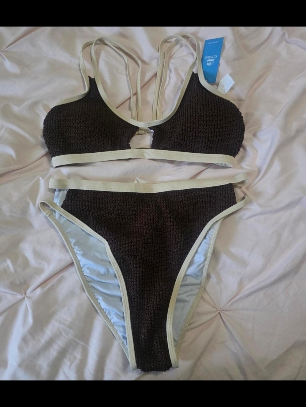 Cupshe Brown Textured Bikini with Cream Trim